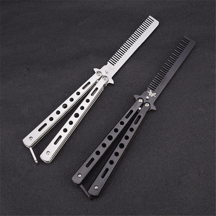 Salon Stainless Steel Practice Comb Practice Knife (Uncut) Butterfly Comb(Silver) - free shipping - PMC TechLife - Order now!