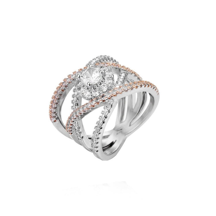 Rose Gold-plated Color Separation Ring Creative Cross Zircon Engagement Ring(7) - Rings by PMC Jewellery | Online Shopping South Africa | PMC Jewellery | Buy Now Pay Later Mobicred