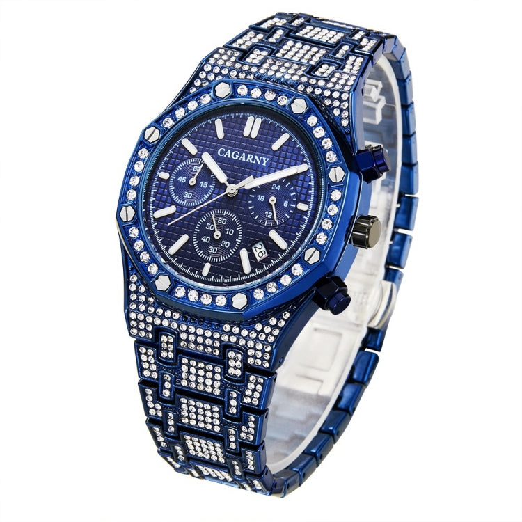 CAGARNY 6881 Diamond-studded Six-needles Guartz Dual Movement Watch Men Stainless Steel Strap Watch (Blue Shell Blue Dial) - Metal Strap Watches by CAGARNY | Online Shopping South Africa | PMC Jewellery | Buy Now Pay Later Mobicred