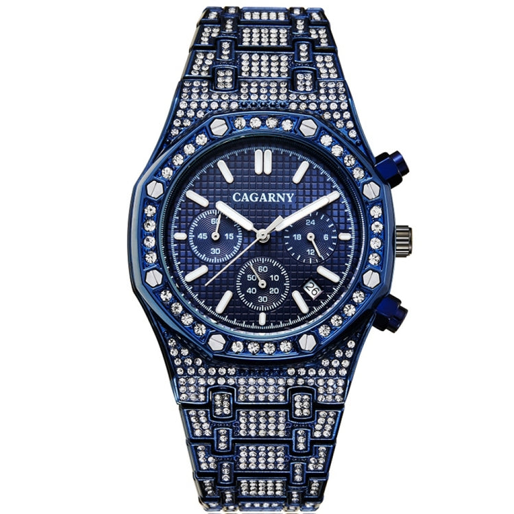 CAGARNY 6881 Diamond-studded Six-needles Guartz Dual Movement Watch Men Stainless Steel Strap Watch (Blue Shell Blue Dial) - Metal Strap Watches by CAGARNY | Online Shopping South Africa | PMC Jewellery | Buy Now Pay Later Mobicred