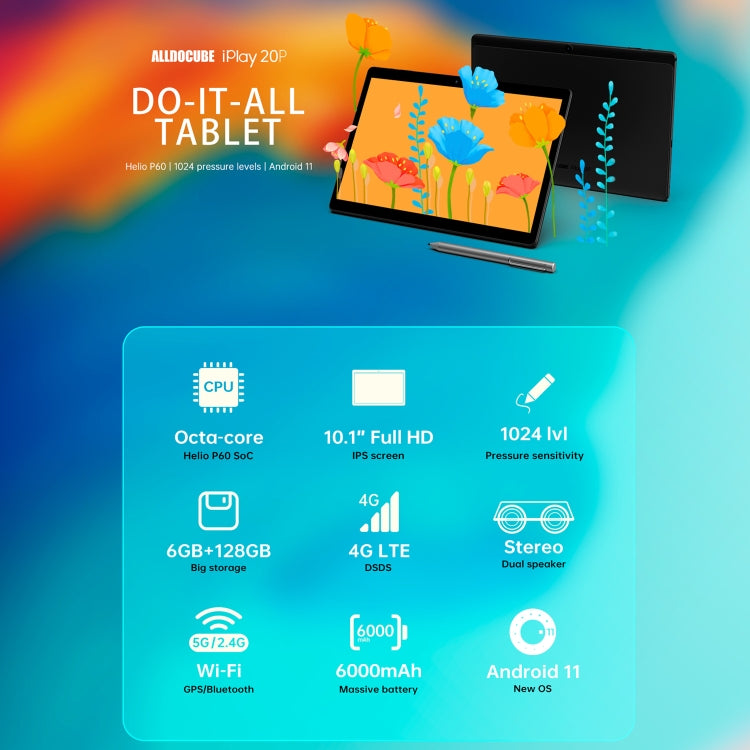 ALLDOCUBE iPlay 20P T1021P 4G Call Tablet, 10.1 inch, 6GB+128GB, Android 11 MTK Helio P60 (MT6771) Octa Core 2.0GHz, Support OTG & FM & Bluetooth & Dual Band WiFi & Dual SIM - ALLDOCUBE by ALLDOCUBE | Online Shopping South Africa | PMC Jewellery