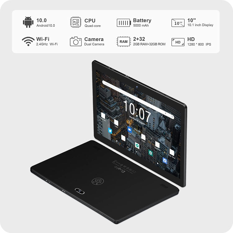 Qunyico Y10 Tablet PC, 10.1 inch, 2GB+32GB, Android 10 Allwinner A100 Quad Core CPU, Support 2.4G WiFi / Bluetooth, Global Version with Google Play, US Plug (Black) - 10.1 inch by PMC Jewellery | Online Shopping South Africa | PMC Jewellery