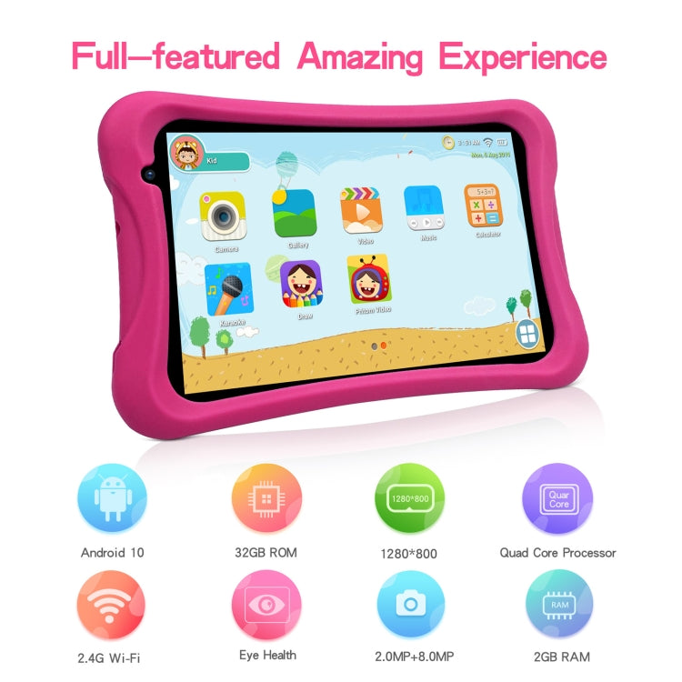 Pritom L8 Kids Tablet PC, 8.0 inch, 2GB+32GB, Android 10 Unisoc SC7731 Quad Core CPU, Support 2.4G WiFi / Bluetooth, Global Version with Google Play, US Plug(Pink) -  by PRITOM | Online Shopping South Africa | PMC Jewellery | Buy Now Pay Later Mobicred