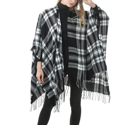 Fashion Classic Split Plaid Shawl Fringed Thickening Imitation Cashmere Cloak (P727) - Scarf by PMC Jewellery | Online Shopping South Africa | PMC Jewellery