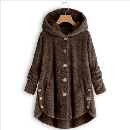 Button Plush Irregular Solid Color Coat (Color:Coffee Size:L) - Hoodie by PMC Jewellery | Online Shopping South Africa | PMC Jewellery