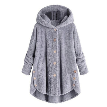 Button Plush Irregular Solid Color Coat (Color:Light Grey Size:XL) - Hoodie by PMC Jewellery | Online Shopping South Africa | PMC Jewellery