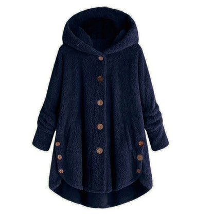 Button Plush Irregular Solid Color Coat (Color:Navy Blue Size:S) - Hoodie by PMC Jewellery | Online Shopping South Africa | PMC Jewellery