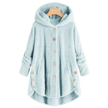 Button Plush Irregular Solid Color Coat (Color:Sky Blue Size:XL) - Hoodie by PMC Jewellery | Online Shopping South Africa | PMC Jewellery