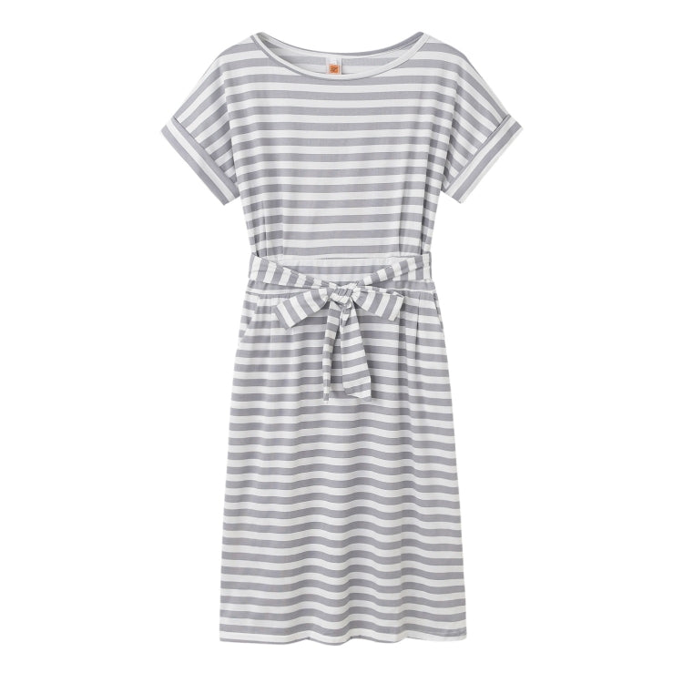 Slim-fit Waist Slimming Round Neck Striped Belt Dress (Color:Pinstripe Gray Size:S) - Dress by PMC Jewellery | Online Shopping South Africa | PMC Jewellery