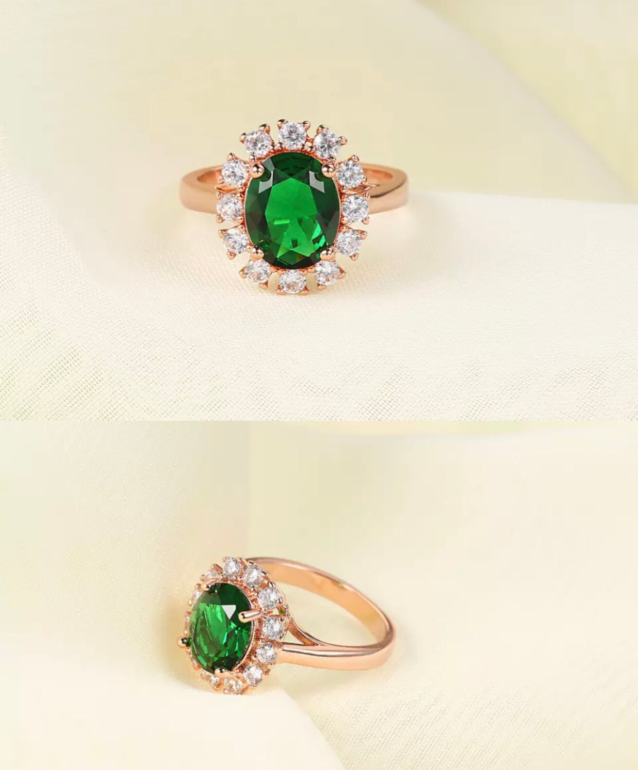 Oval Green Emerald Ring In 14K Rose Gold Plated