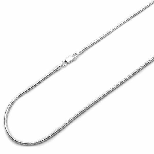 1.5 mm Solid Sterling Silver 925 Italian Round Snake Chain necklace - a high-quality and durable accessory featuring a slim and sleek design, perfect for adding a touch of elegance to any outfit. The smooth, polished finish of the sterling silver further enhances the timeless appeal of this necklace, making it an excellent choice for both casual and formal occasions.