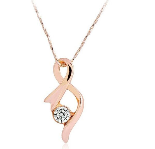 Gold and White Rhinestone Cancer Ribbon Pendant Necklace with Chain for Support and Awareness - 9k